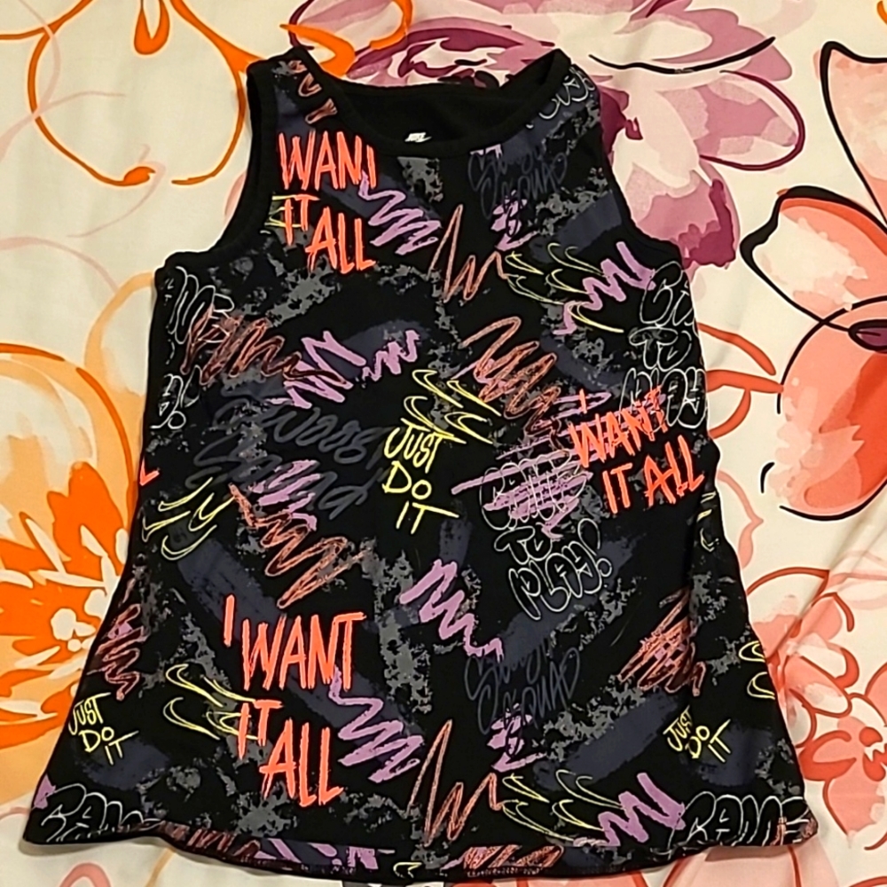 Girl's Nike Black with Neon Graffiti Tank Top Size Small